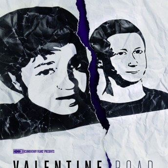 Poster of Valentine Road. Above the torn drawing of two young boys are the words, "A young boy murdered. Another on trial A system that failed everyone." Below the drawing is the title and credit for the film.
