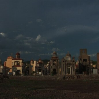Full shot of an extravagant cemetery in the North of Mexico.