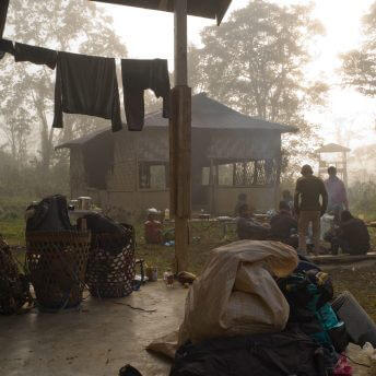 Scenes of an Indian forest by a campfire