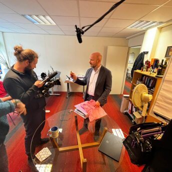 Filming with Neil Datta in Brussels who shows a plastic fetus.